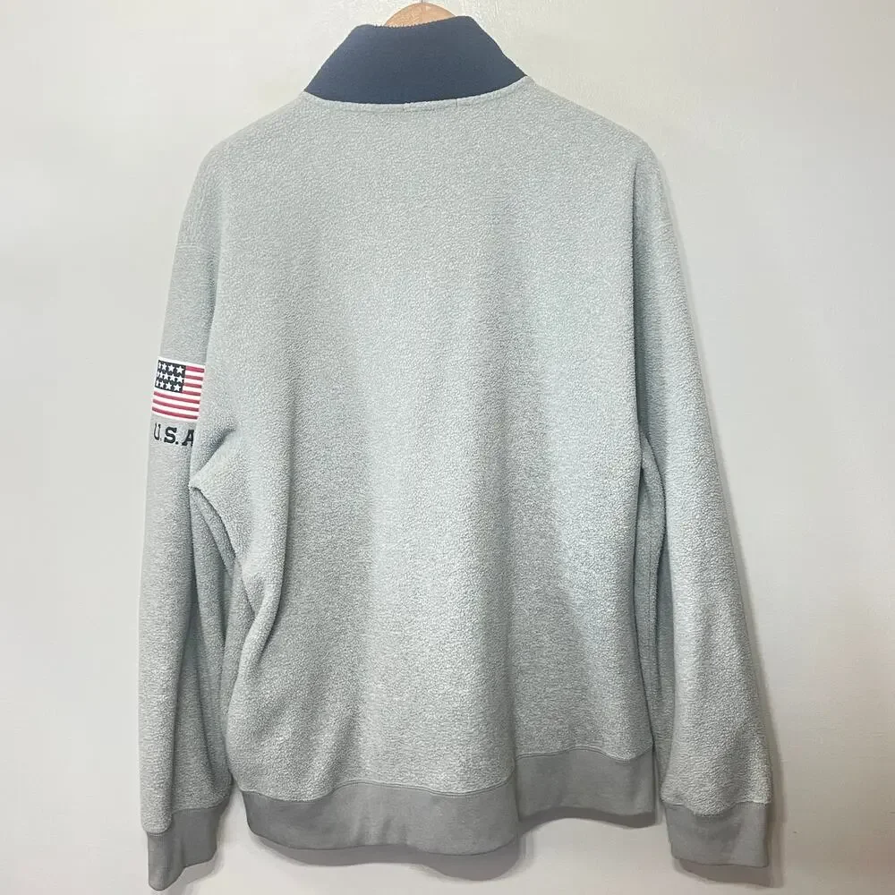 Polo Ralph Lauren 1/4 Zip Fleece USA Flag Gray Navy Pullover Preppy Spellout XL